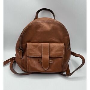Frye Brown Leather Backpack Small Front Pocket Zip Top Adjustable Straps